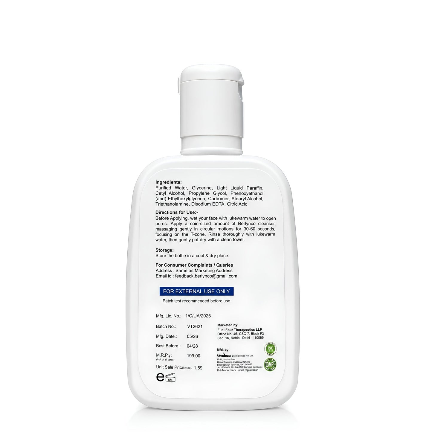BerlynCo Derma Calm Gentle Cleanser | Soap - Free Face Wash for Dry, Sensitive & Irritated Skin | pH Balanced & Non - Comedogenic | 125ml - Berlynco