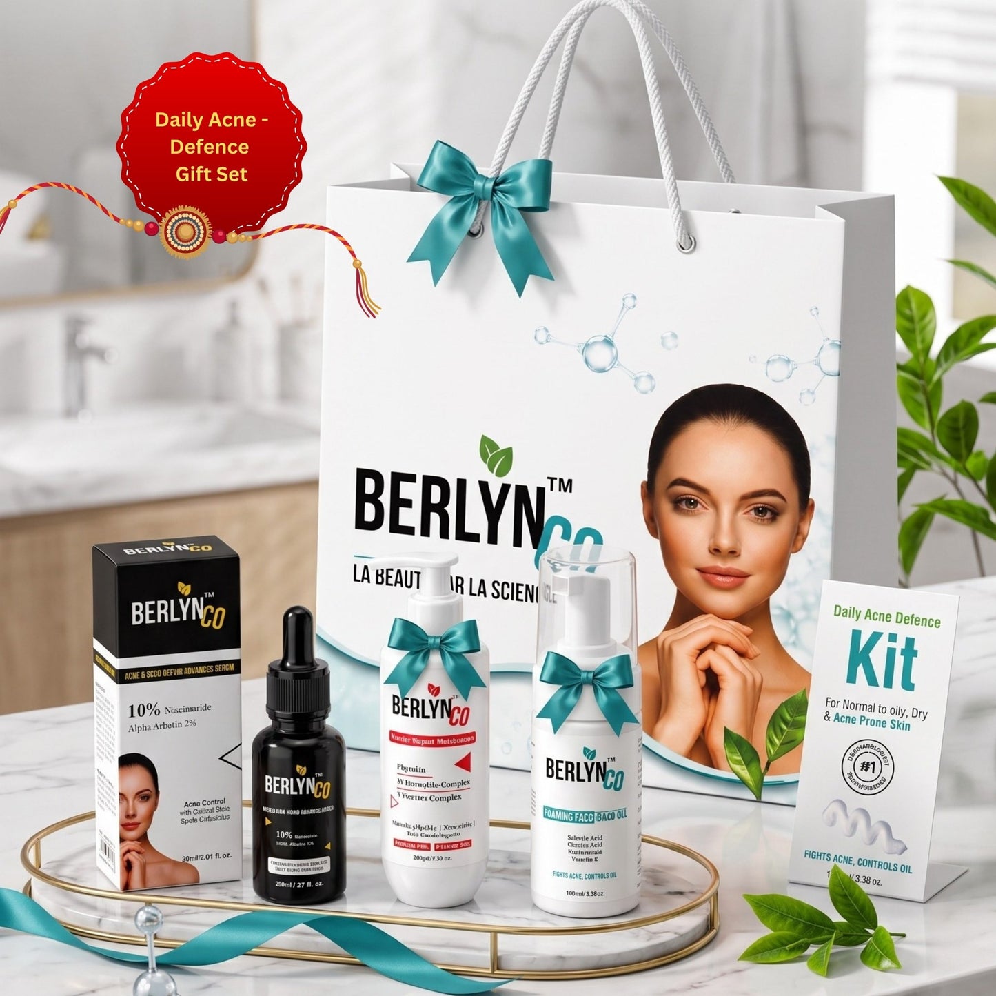 Berlynco Daily Acne-Defence Rakhi Gift Set | Acne & Scar Serum + Barrier Repair Moisturizer + Salicylic Acid Face Wash - Berlynco