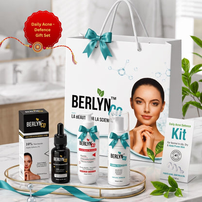 Berlynco Daily Acne-Defence Rakhi Gift Set | Acne & Scar Serum + Barrier Repair Moisturizer + Salicylic Acid Face Wash - Berlynco