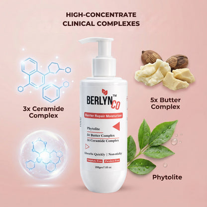 Berlynco Barrier Repair Moisturizer | With Phytolite, 5X Butter Complex & 3X Ceramide Complex | Fast Absorbing, Non - Sticky | Sulphate & Paraben Free | 200 g - Berlynco