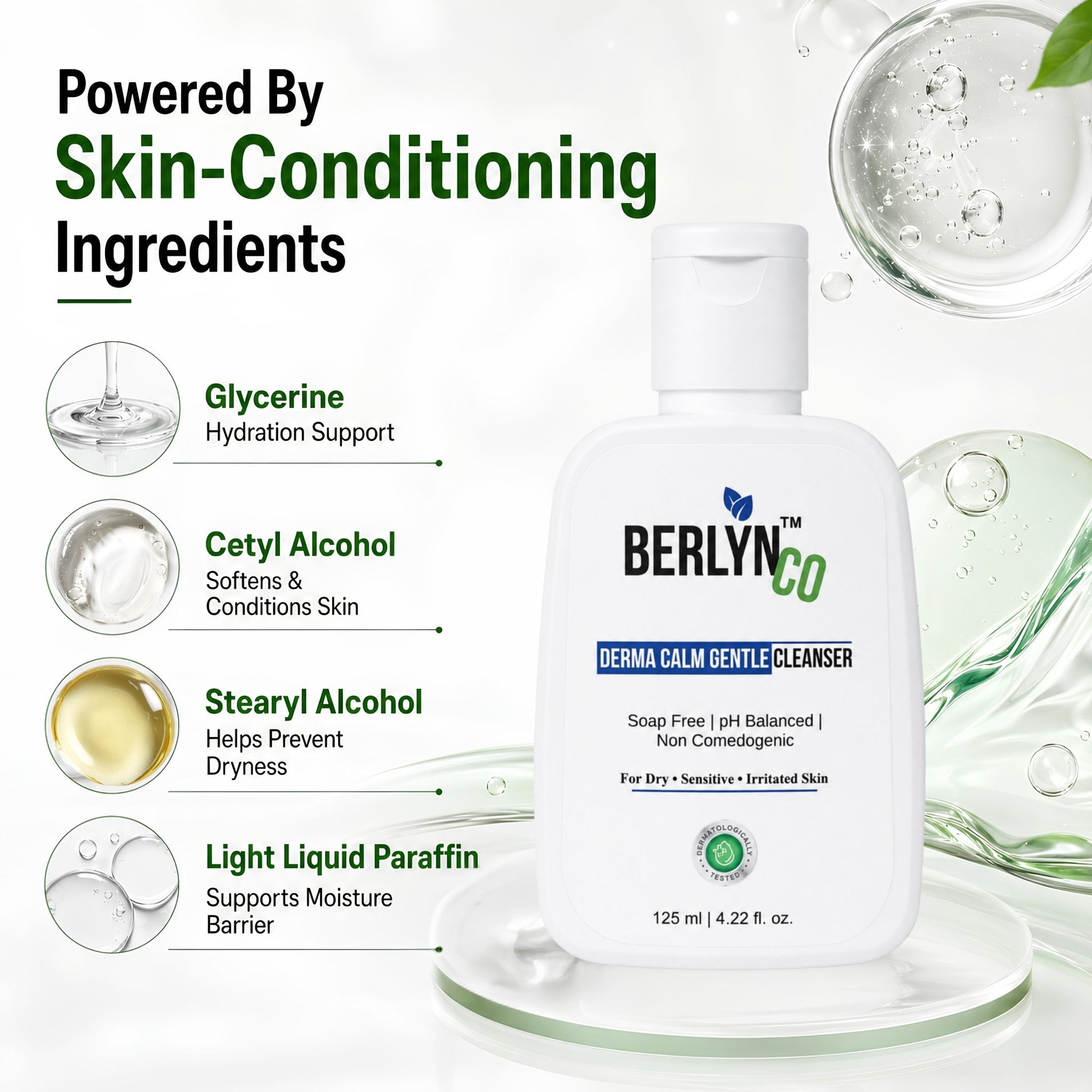 BerlynCo Derma Calm Gentle Cleanser | Soap - Free Face Wash for Dry, Sensitive & Irritated Skin | pH Balanced & Non - Comedogenic | 125ml - Berlynco