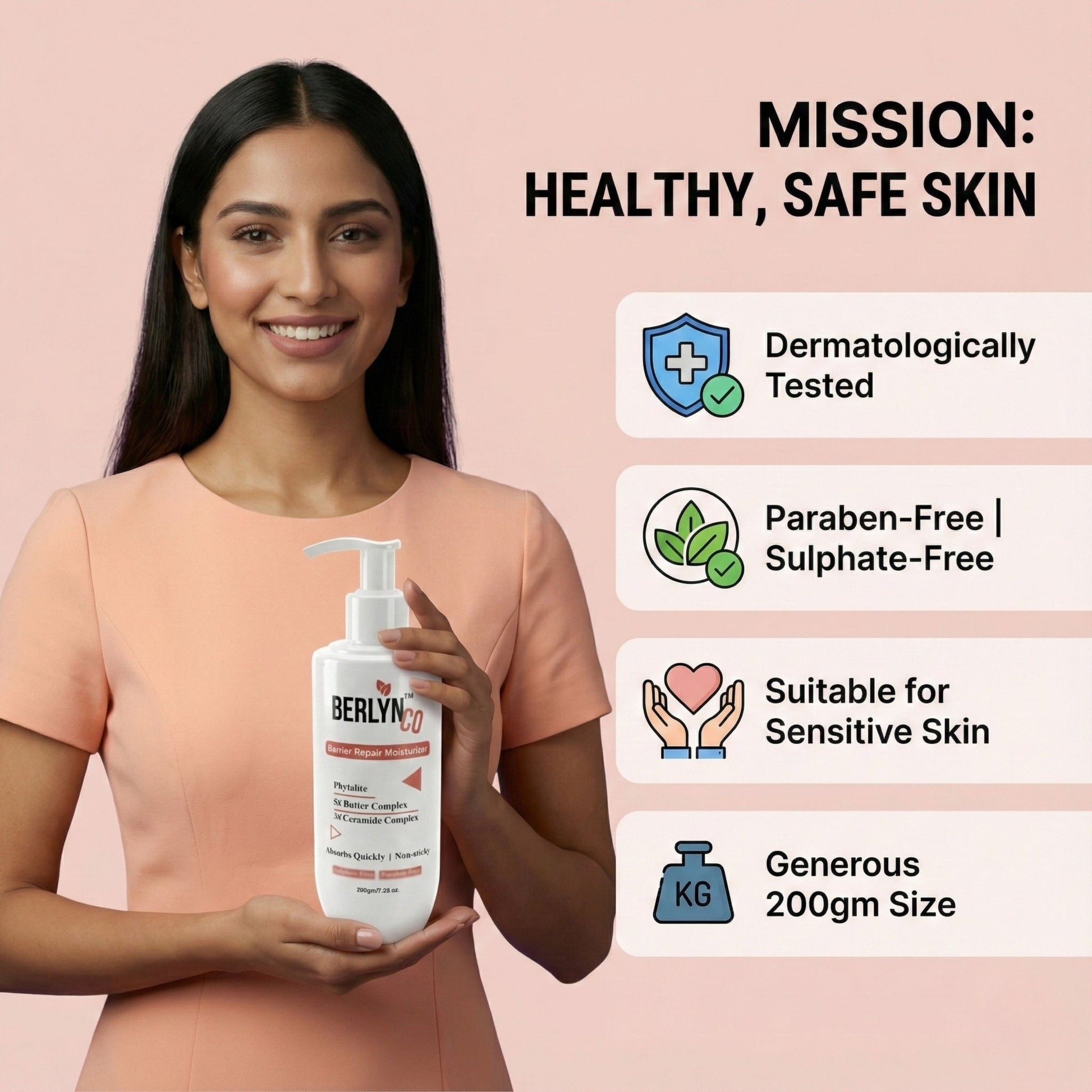 Berlynco Barrier Repair Moisturizer | With Phytolite, 5X Butter Complex & 3X Ceramide Complex | Fast Absorbing, Non - Sticky | Sulphate & Paraben Free | 200 g - Berlynco