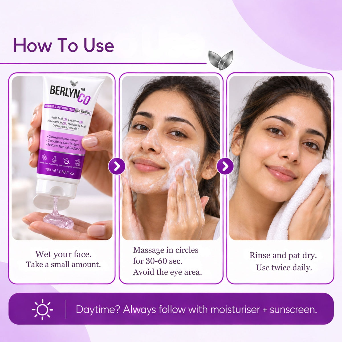 BERLYNCO Pigment & Spot Corrector Face Wash Gel with 1% Kojic Acid, 1% Liquorice & 2% Niacinamide – 100 ml - Berlynco
