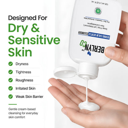 BerlynCo Derma Calm Gentle Cleanser | Soap - Free Face Wash for Dry, Sensitive & Irritated Skin | pH Balanced & Non - Comedogenic | 125ml - Berlynco