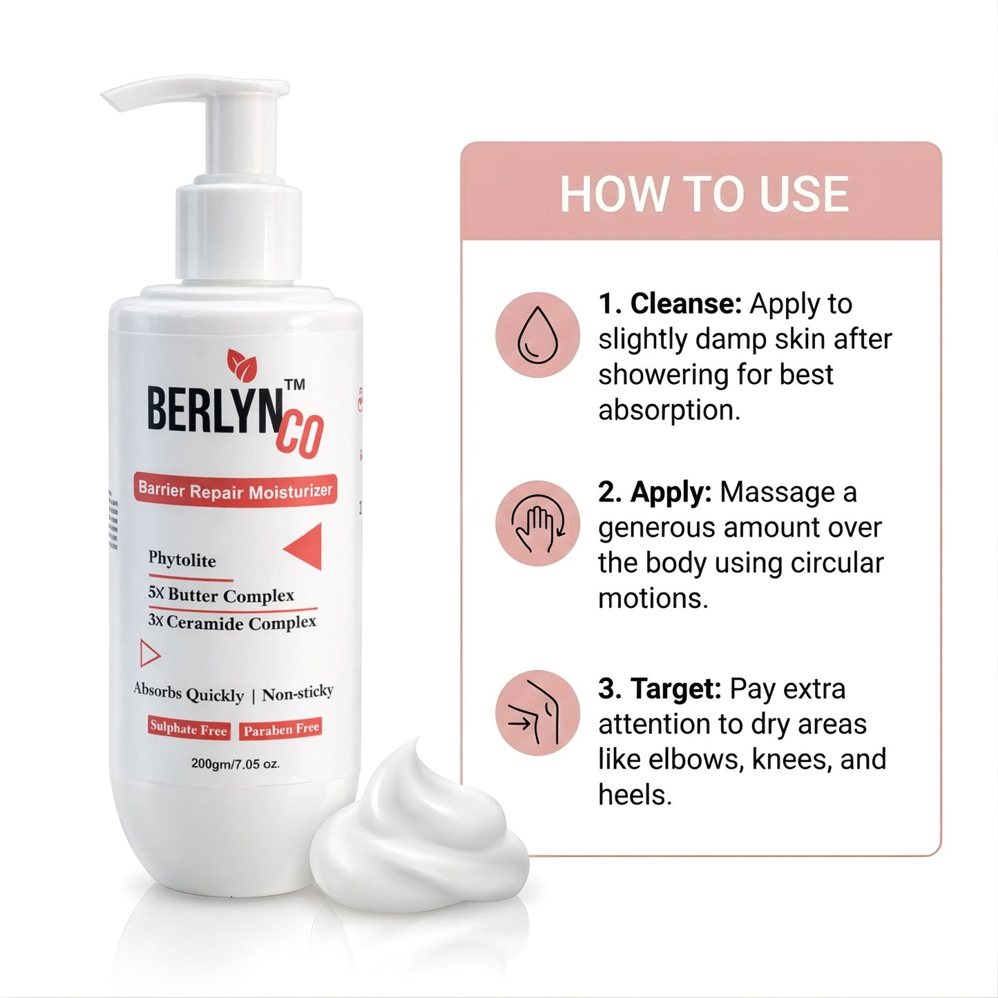 Berlynco Barrier Repair Moisturizer | With Phytolite, 5X Butter Complex & 3X Ceramide Complex | Fast Absorbing, Non - Sticky | Sulphate & Paraben Free | 200 g - Berlynco