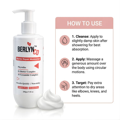 Berlynco Barrier Repair Moisturizer | With Phytolite, 5X Butter Complex & 3X Ceramide Complex | Fast Absorbing, Non - Sticky | Sulphate & Paraben Free | 200 g - Berlynco