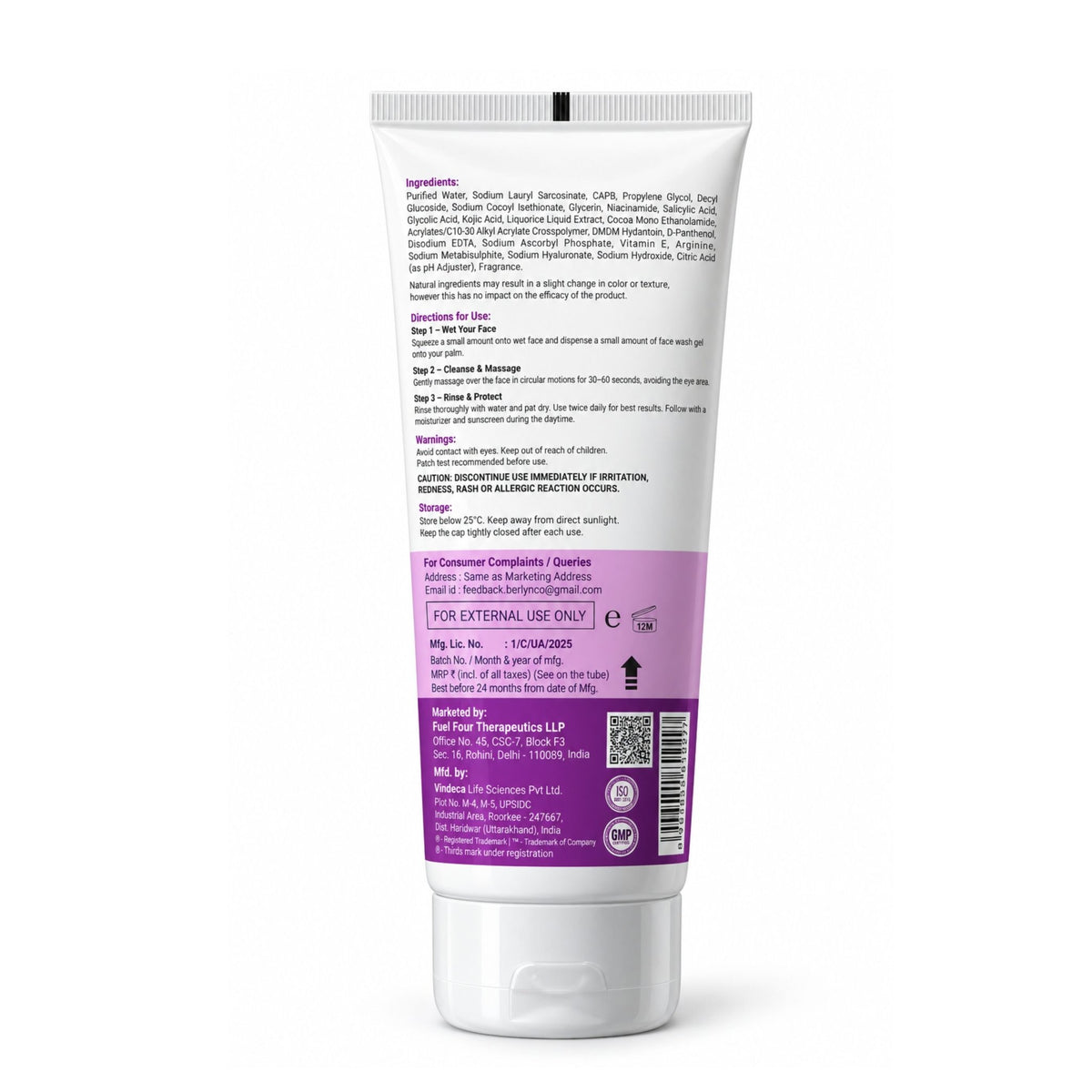 BERLYNCO Pigment & Spot Corrector Face Wash Gel with 1% Kojic Acid, 1% Liquorice & 2% Niacinamide – 100 ml - Berlynco