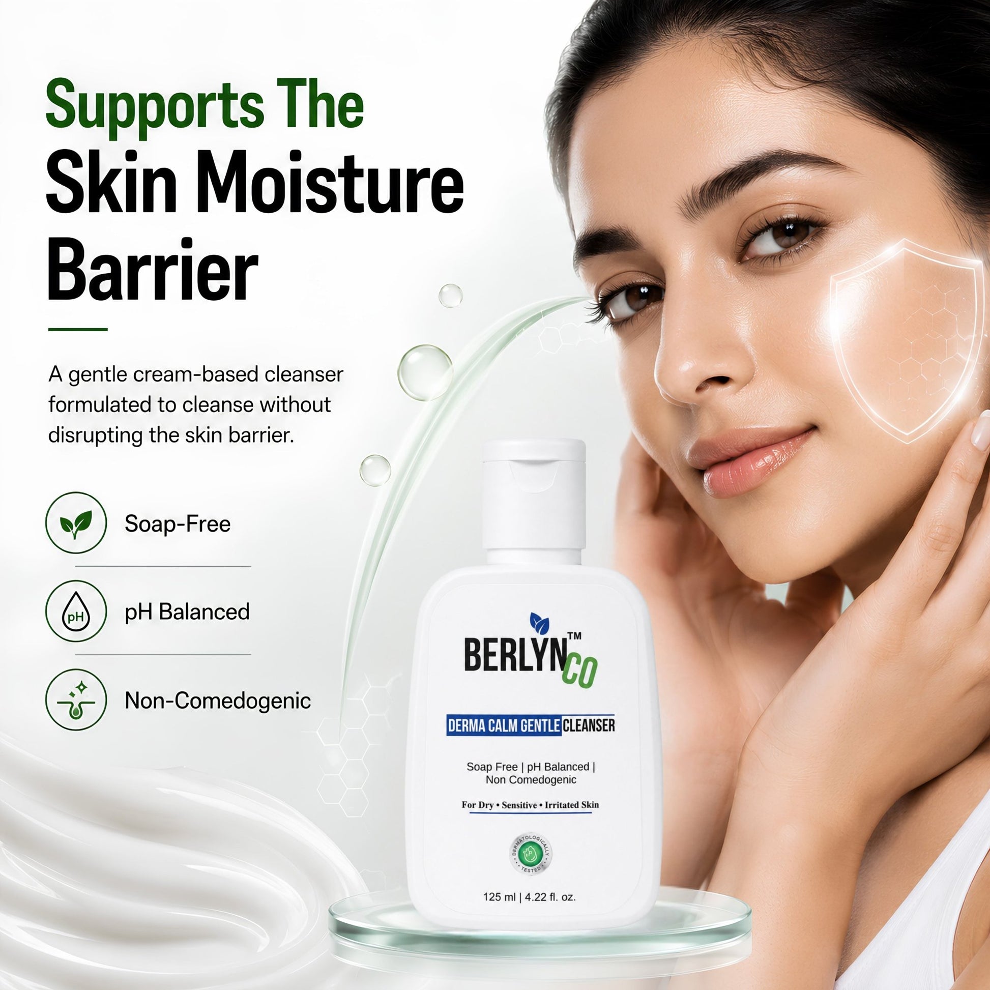 BerlynCo Derma Calm Gentle Cleanser | Soap - Free Face Wash for Dry, Sensitive & Irritated Skin | pH Balanced & Non - Comedogenic | 125ml - Berlynco