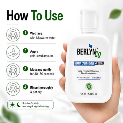 BerlynCo Derma Calm Gentle Cleanser | Soap - Free Face Wash for Dry, Sensitive & Irritated Skin | pH Balanced & Non - Comedogenic | 125ml - Berlynco