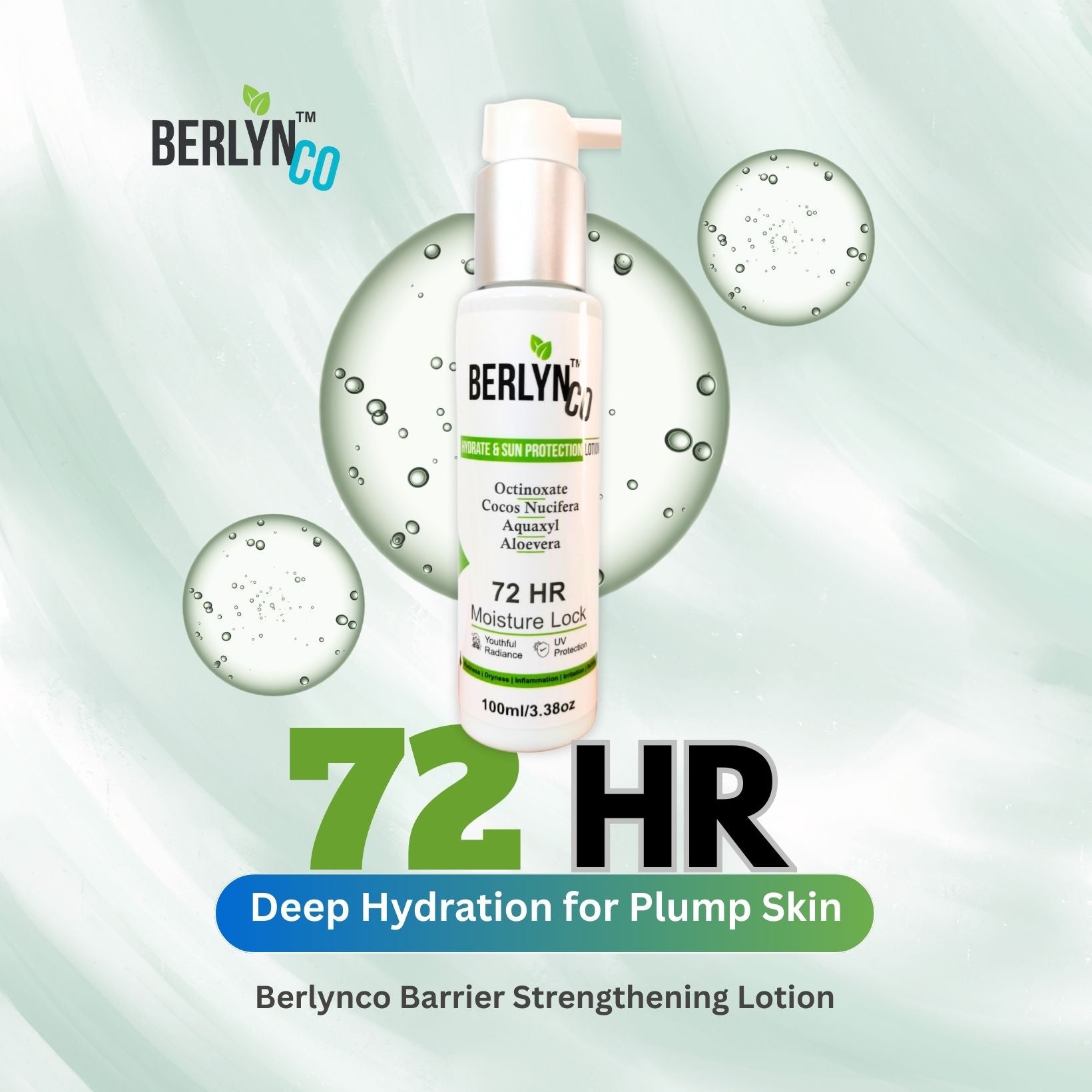BRLYNCO HYDRATE AND SKIN PROTECTION LOTION | Patented Aquaxyl | UVA/UVB Protection - Berlynco